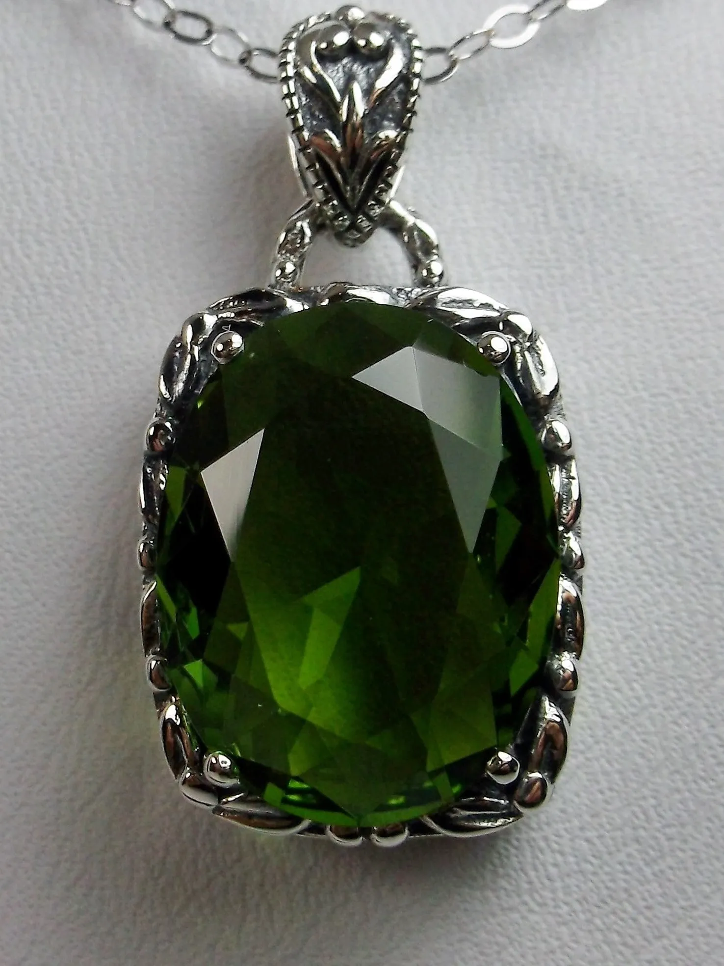 Peridot Pendant, Green Art Nouveau Necklace #P120