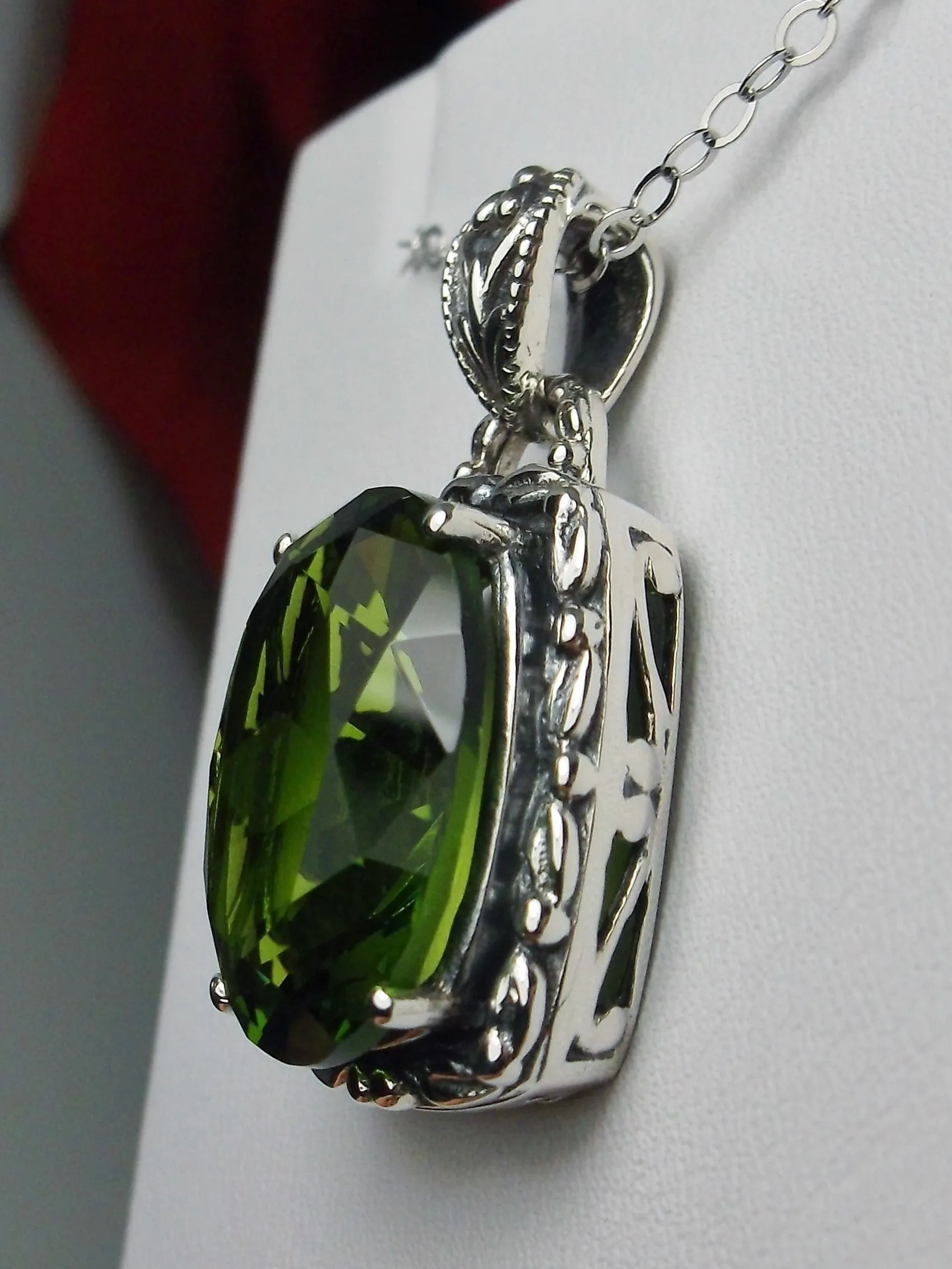 Peridot Pendant, Green Art Nouveau Necklace #P120