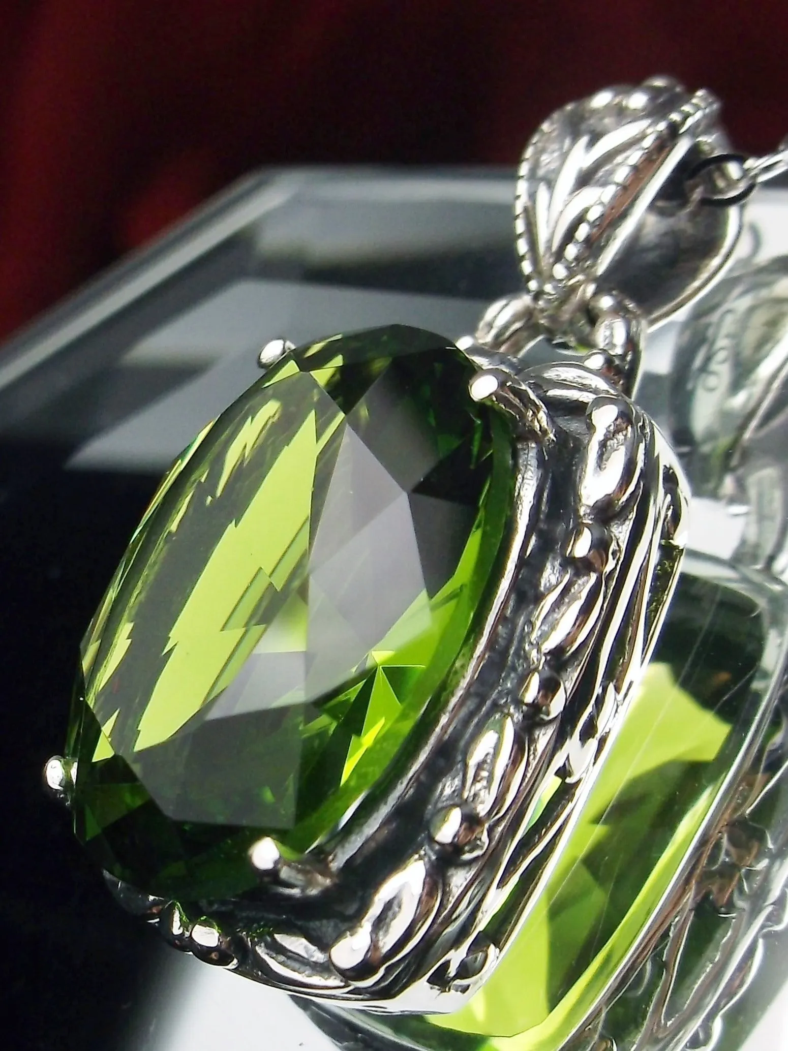 Peridot Pendant, Green Art Nouveau Necklace #P120