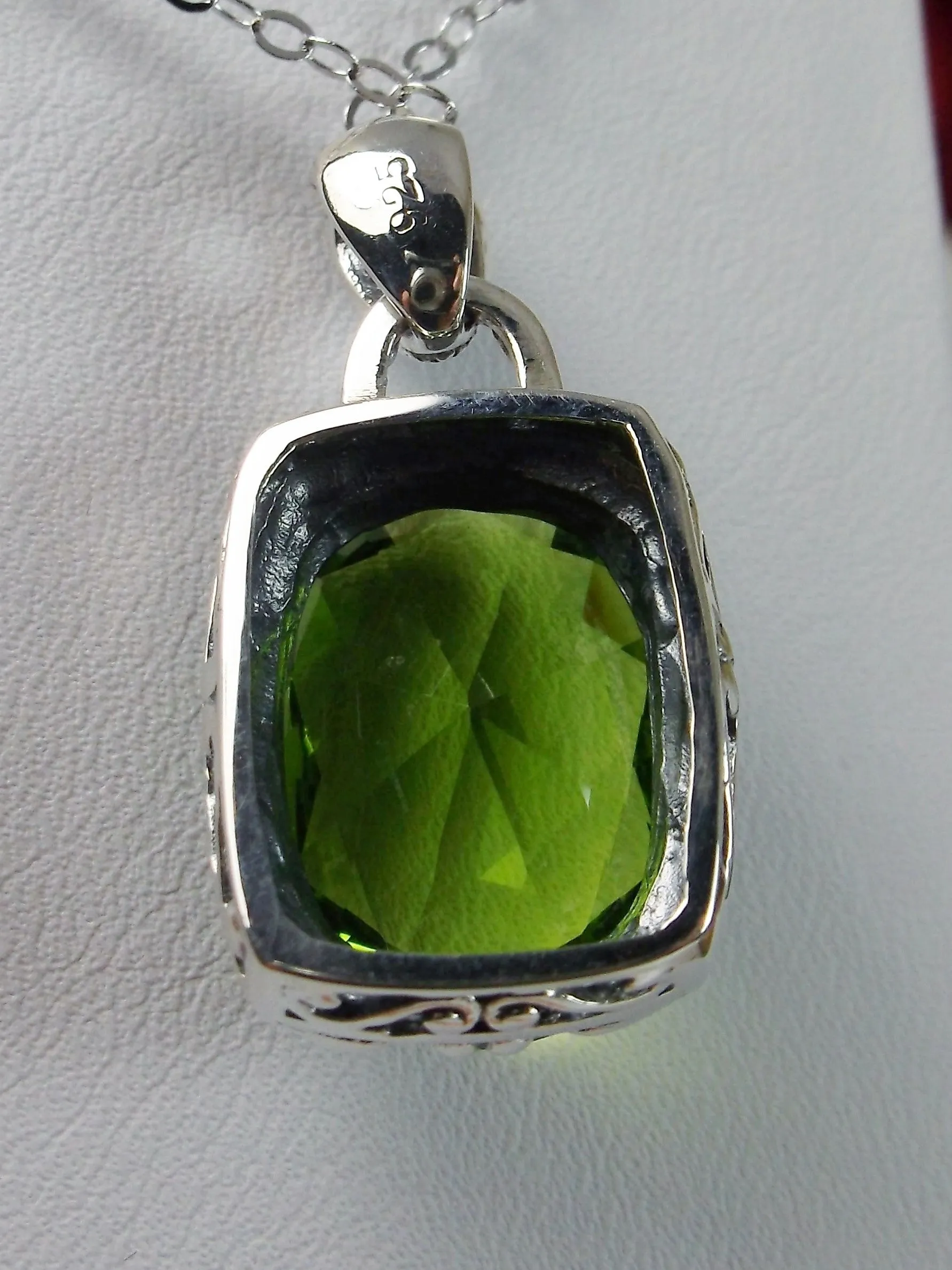 Peridot Pendant, Green Art Nouveau Necklace #P120