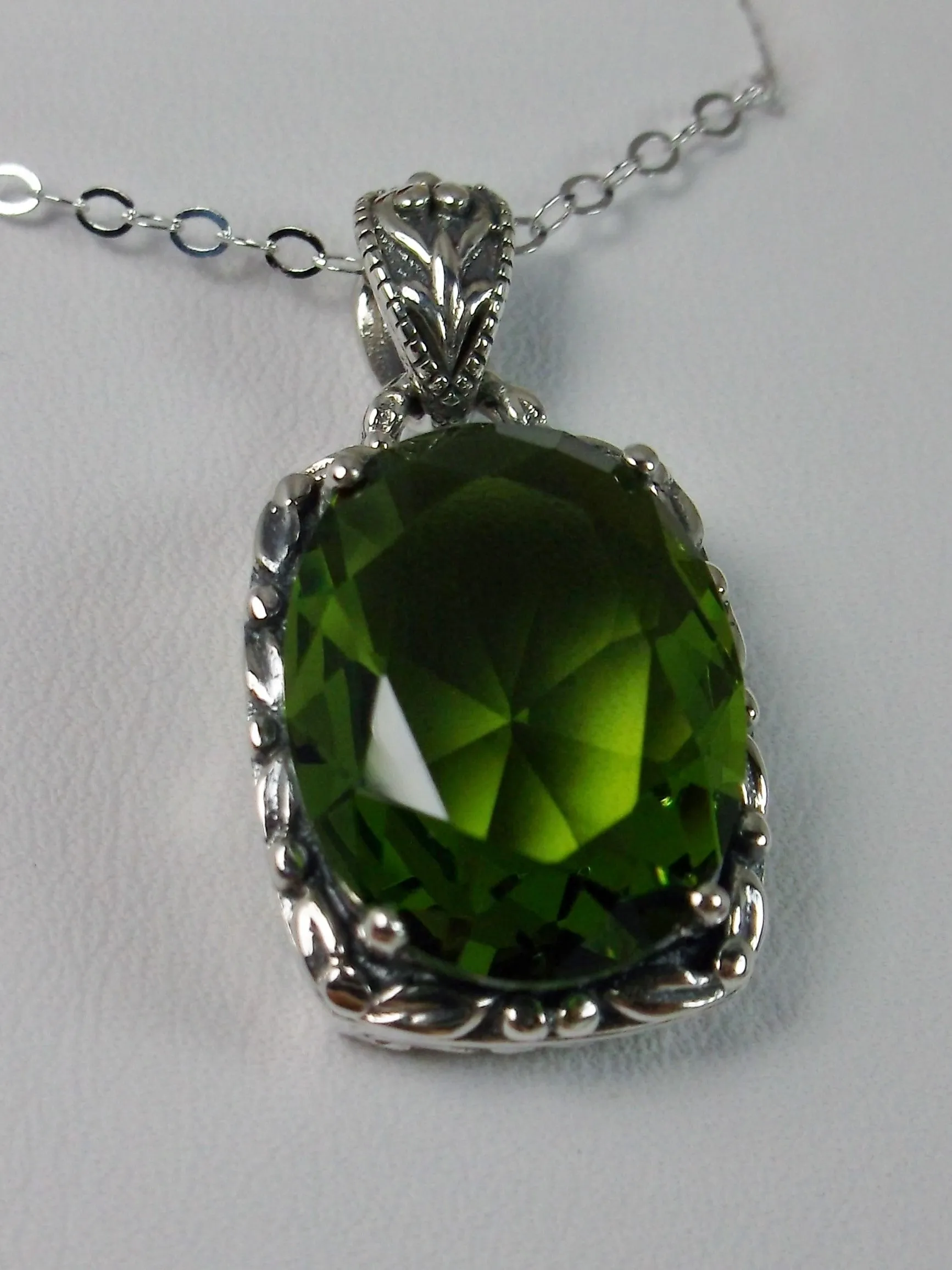 Peridot Pendant, Green Art Nouveau Necklace #P120