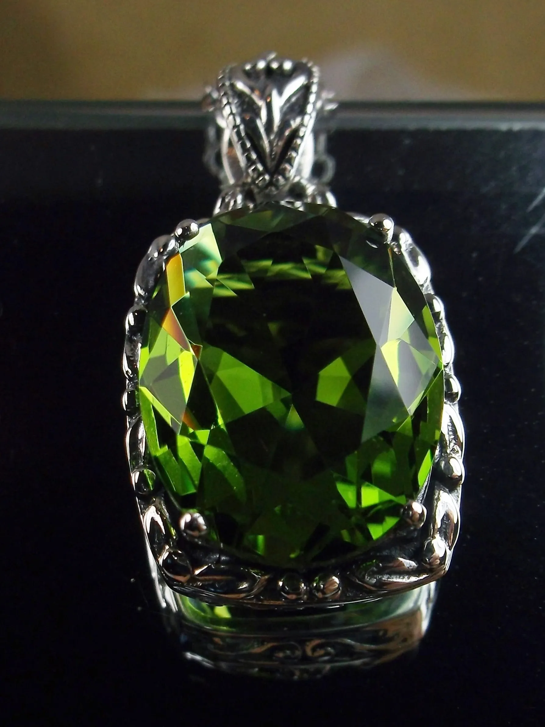 Peridot Pendant, Green Art Nouveau Necklace #P120
