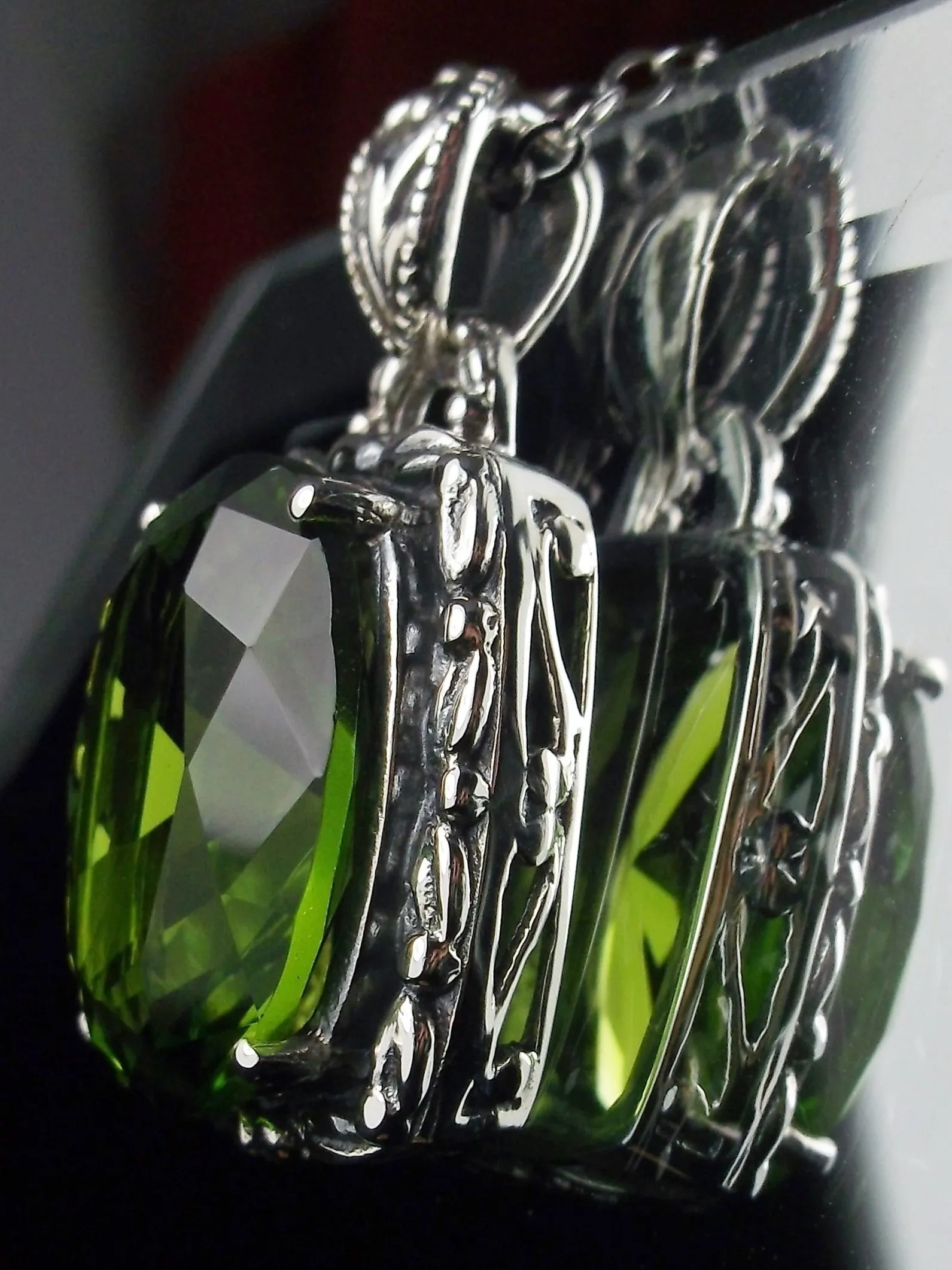 Peridot Pendant, Green Art Nouveau Necklace #P120