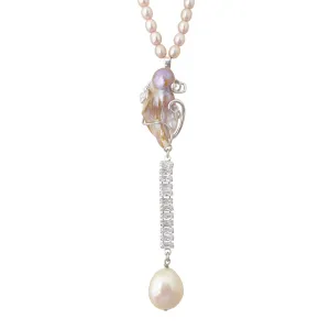 Pink baroque pearl drop necklace