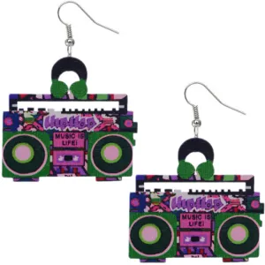 Pink Green Hiphop Radio Boombox Earrings