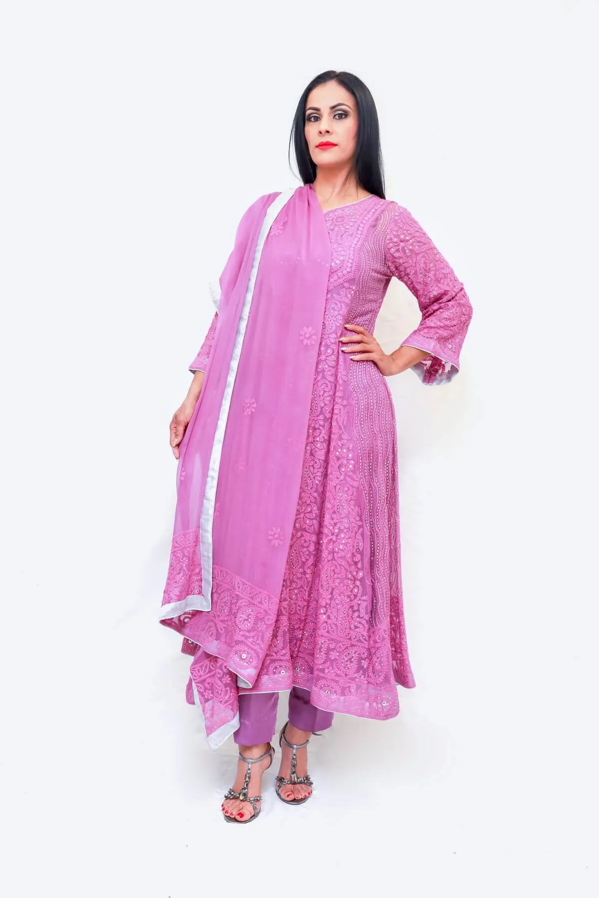 Pink Indian Pakistani Hand Embroidered Salwar Kameez - Suit