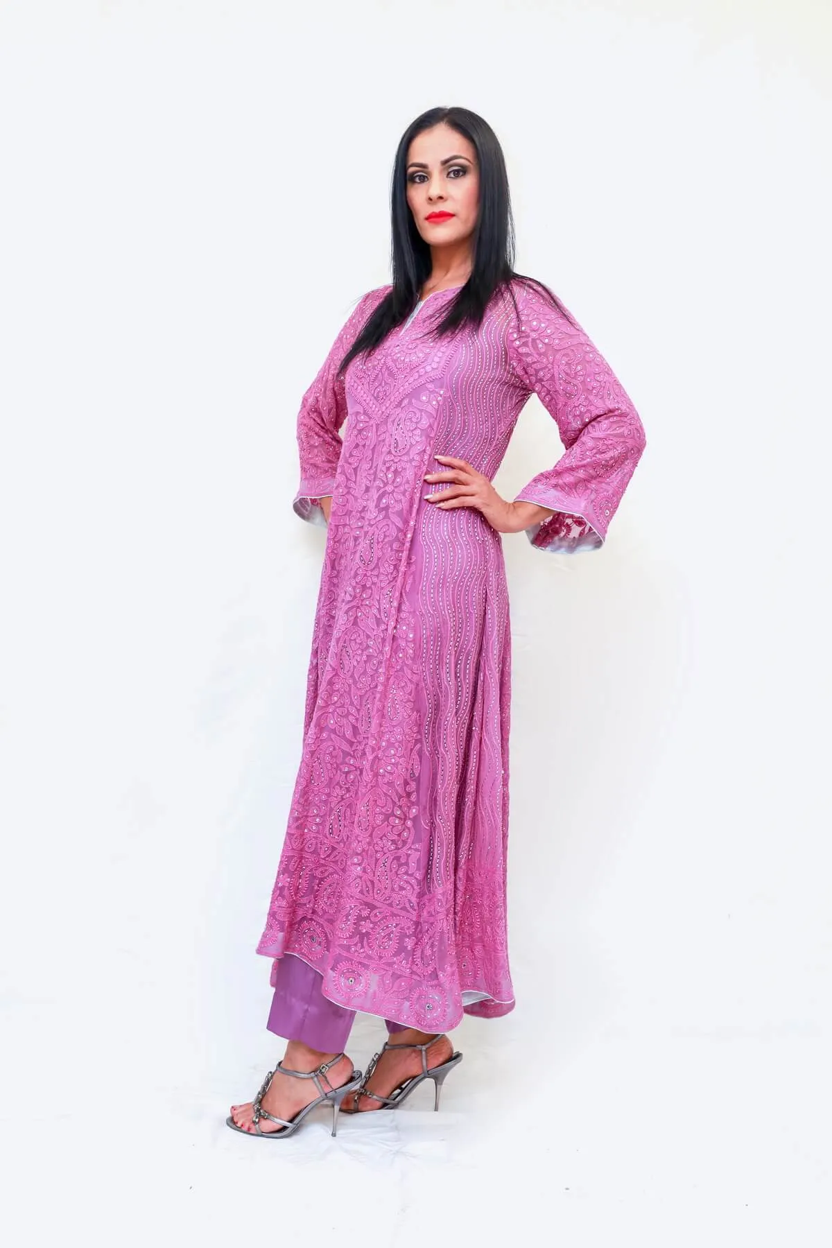 Pink Indian Pakistani Hand Embroidered Salwar Kameez - Suit