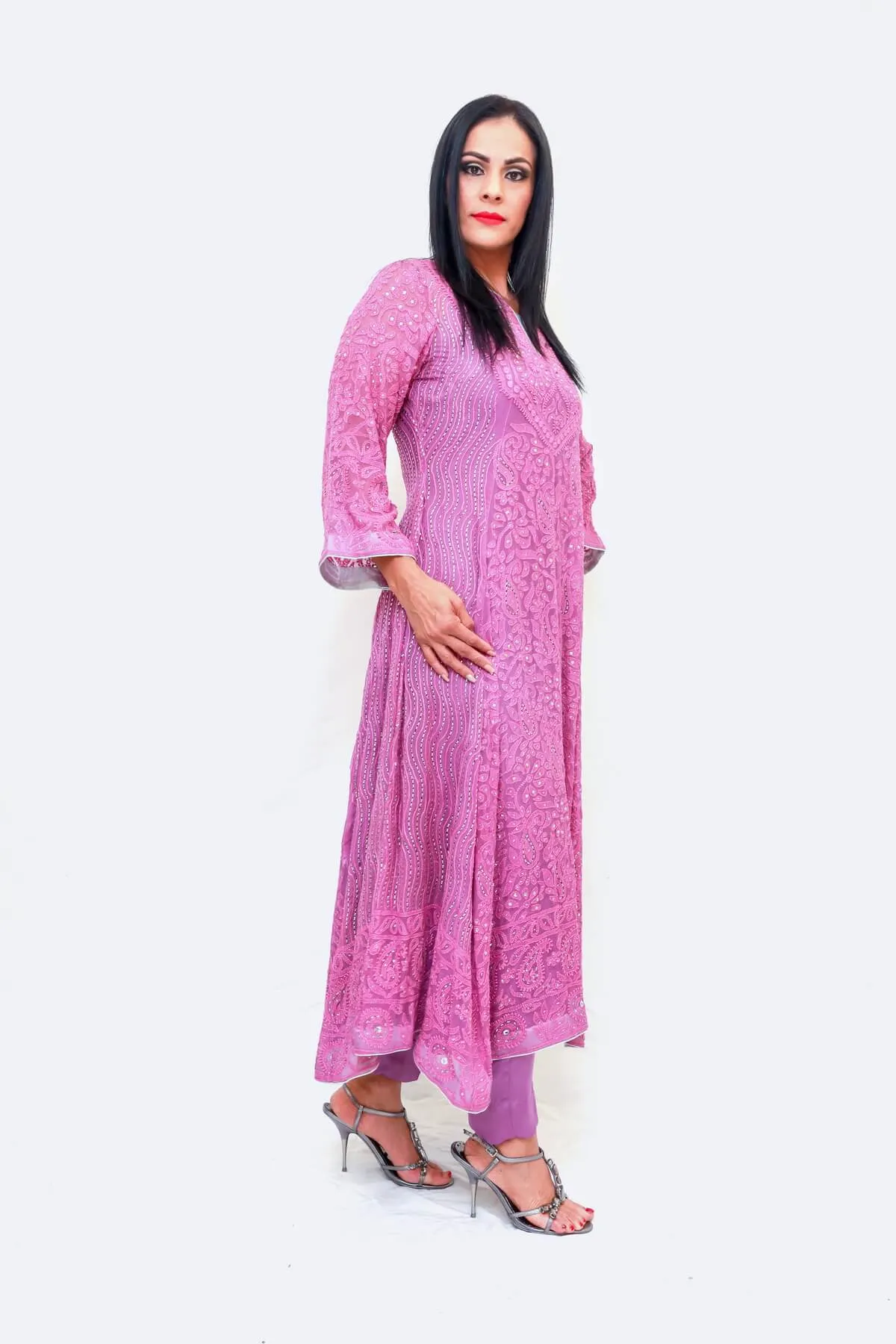 Pink Indian Pakistani Hand Embroidered Salwar Kameez - Suit