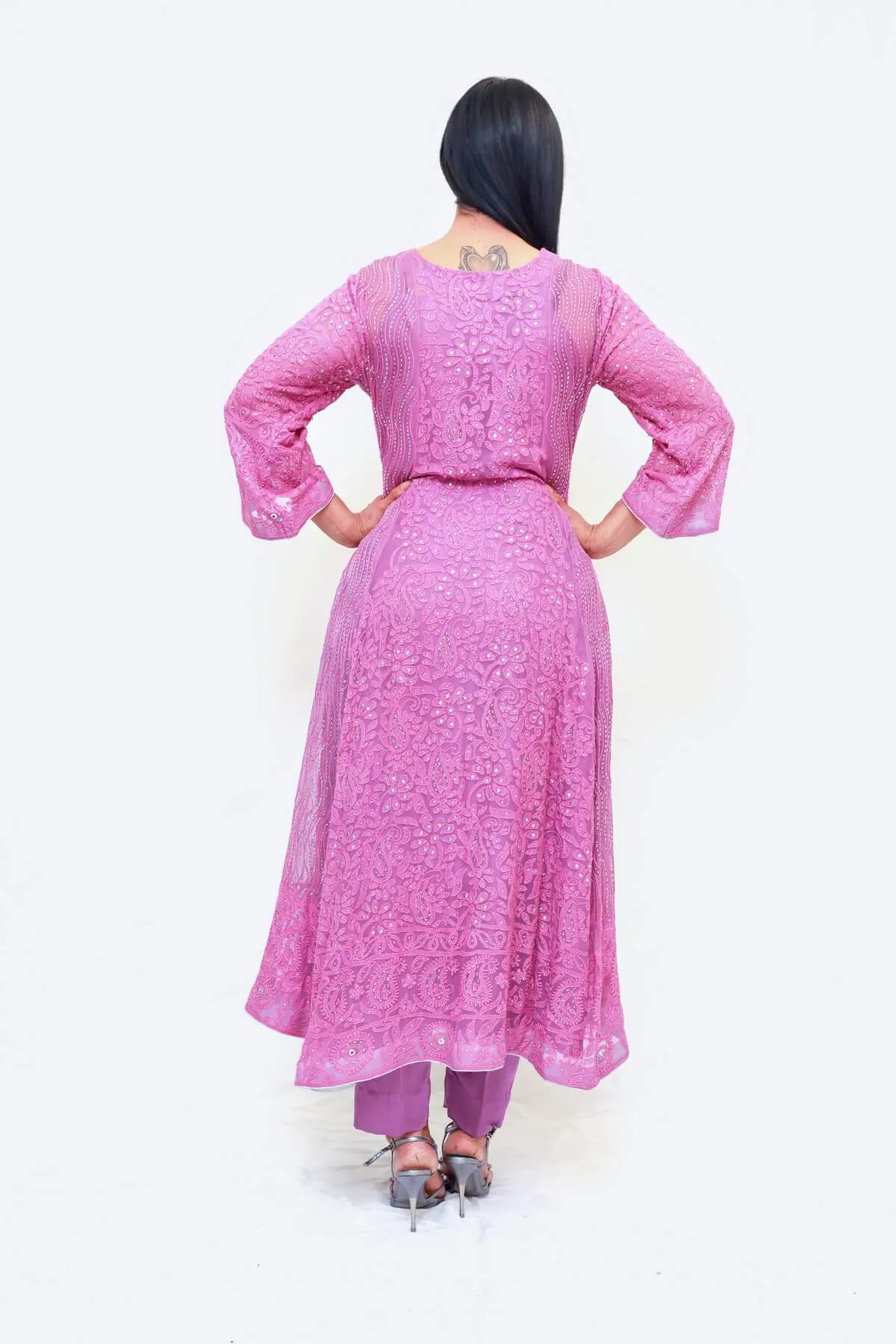 Pink Indian Pakistani Hand Embroidered Salwar Kameez - Suit