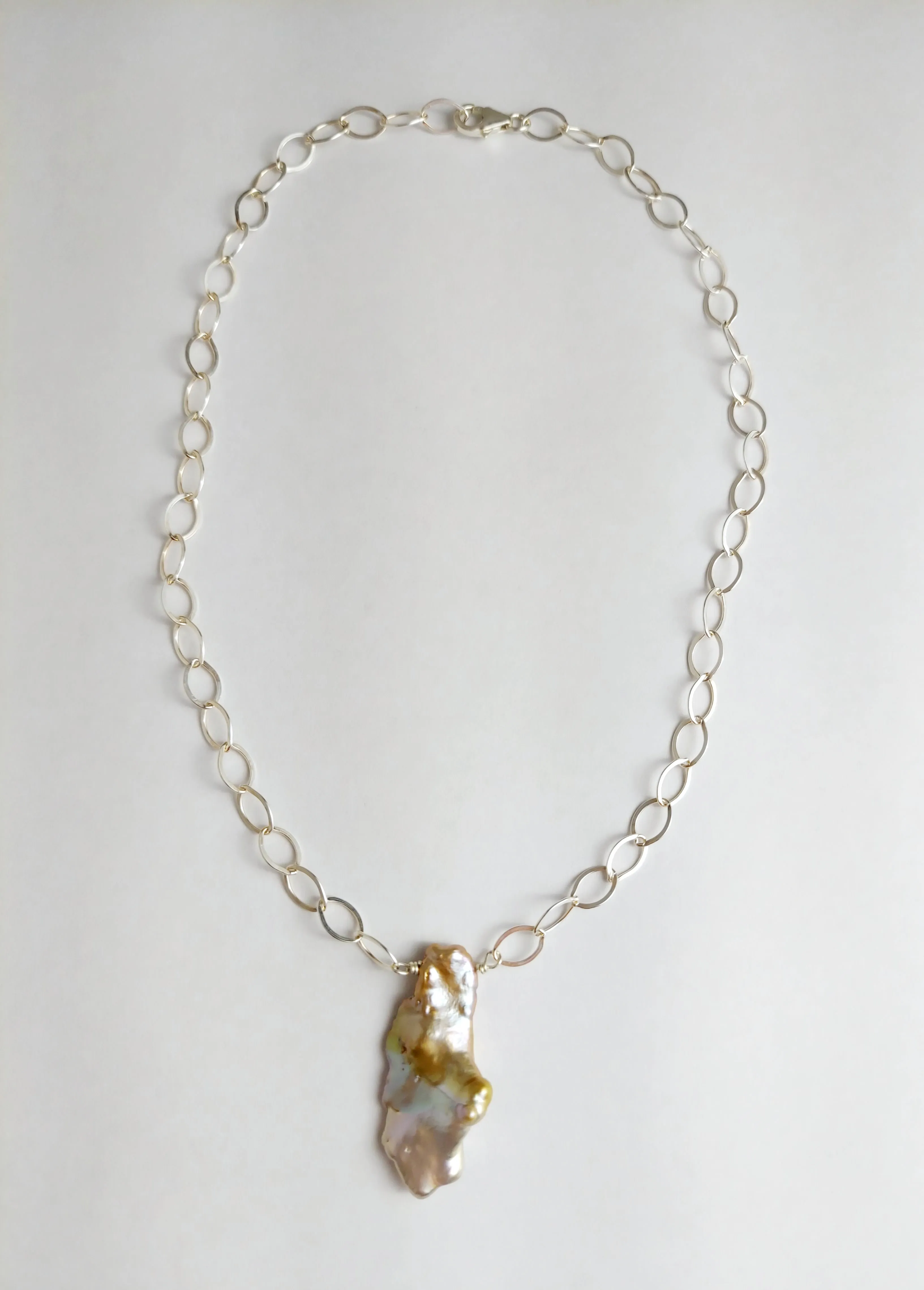 Pink Large Baroque Iridescent Pearl Pendant choker on a silver chain. Wedding Pearl Necklace. Summer Pearls