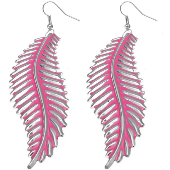 Pink Long Curvy Leaf Earrings