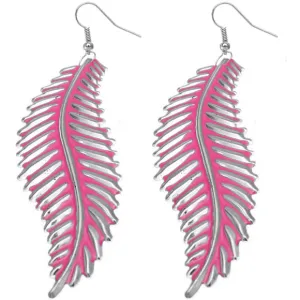 Pink Long Curvy Leaf Earrings