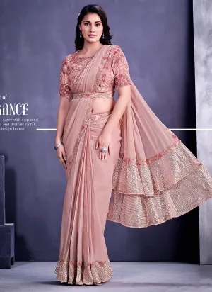 Pink Sequence And Zari Embroidery Wedding Saree