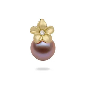 Plumeria Lilac Freshwater Pearl Pendant in Gold with Diamond - 9-10mm