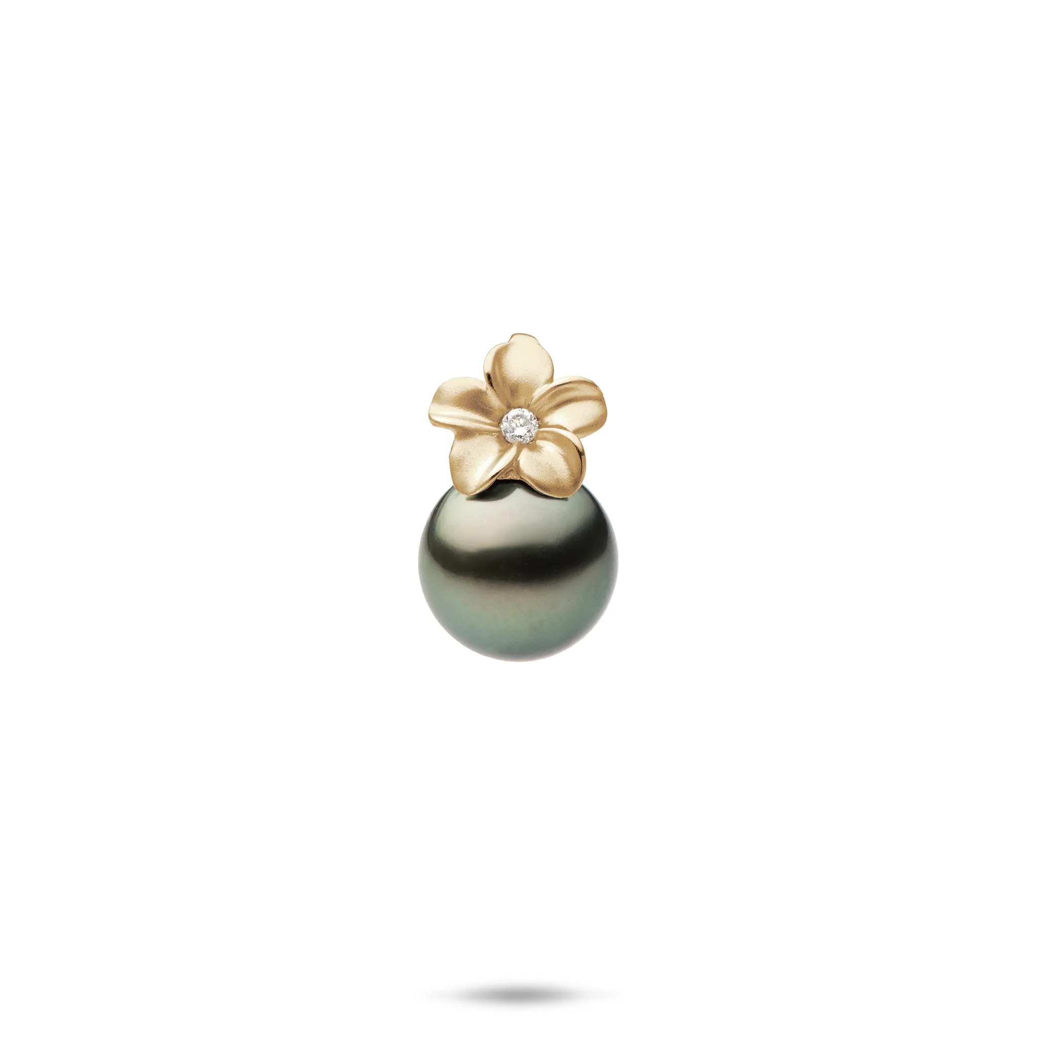 Plumeria Tahitian Black Pearl Pendant in Gold with Diamond - 9mm