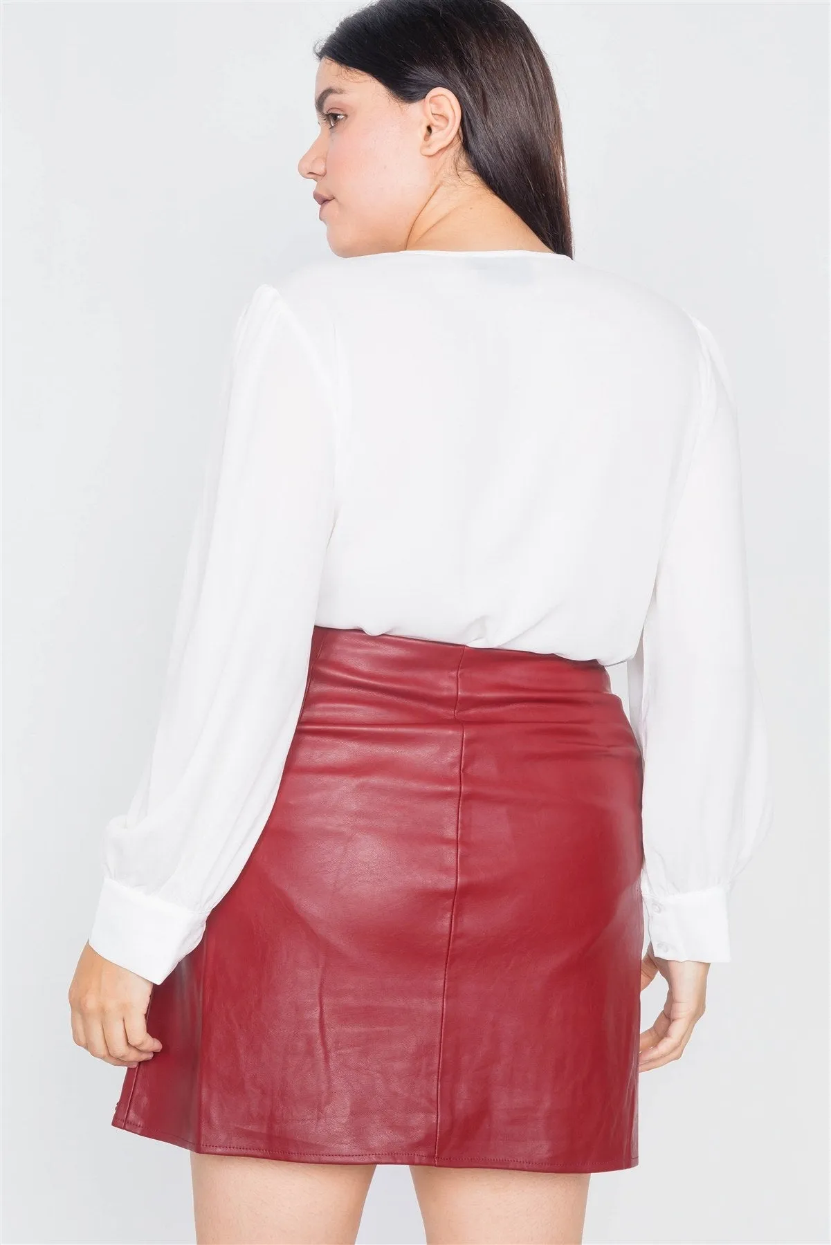 Plus Size Cherry Slit Silver Grommet Mini Leather Skirt