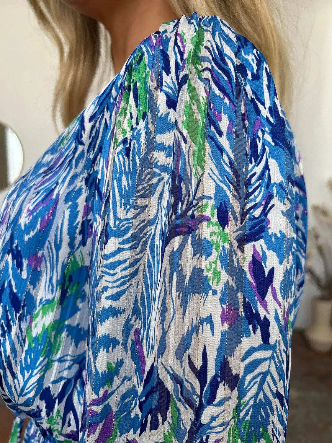 PREORDER Printed Drawstring Waist Long Sleeve Dress 2 Colors