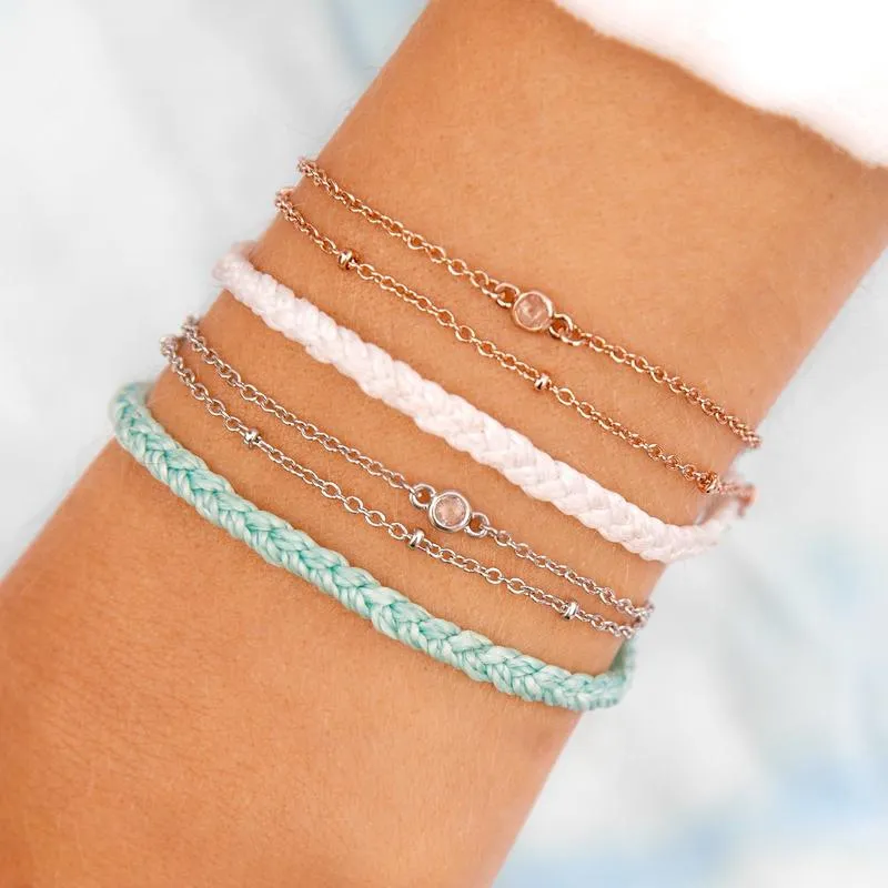 Pura Vida Silver Chain Bracelet ~ Satellite Chain Seafoam