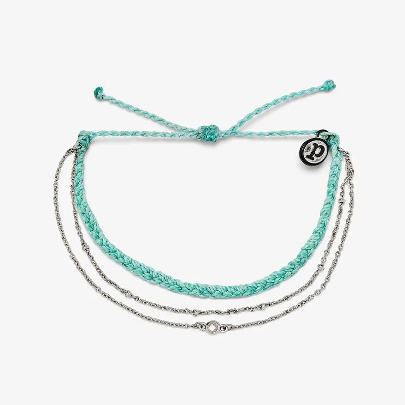 Pura Vida Silver Chain Bracelet ~ Satellite Chain Seafoam