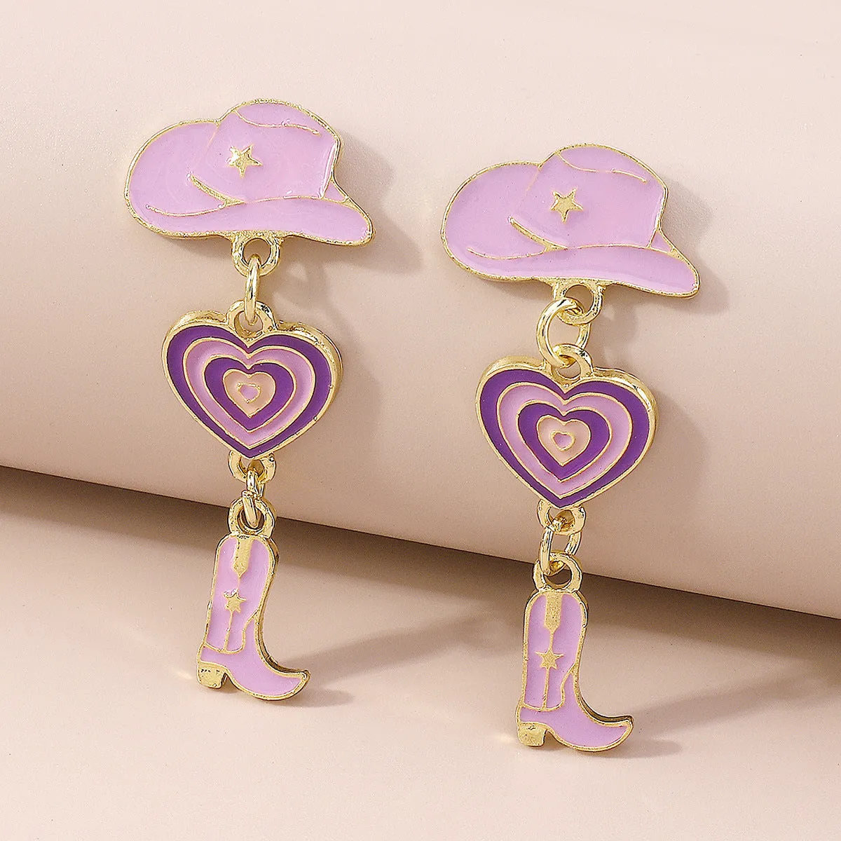 Purple Enamel & 18K Gold-Plated Cowgirl Heart Drop Earrings
