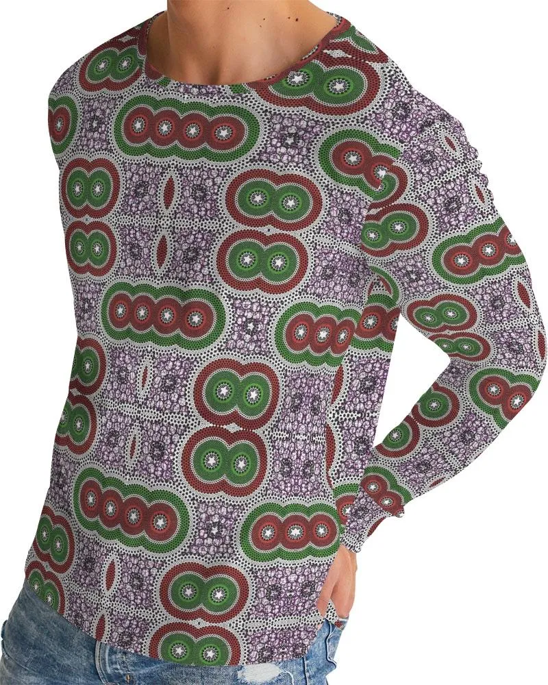 Purple Green African Print Men's Long Sleeve Tee