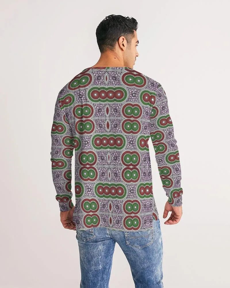 Purple Green African Print Men's Long Sleeve Tee