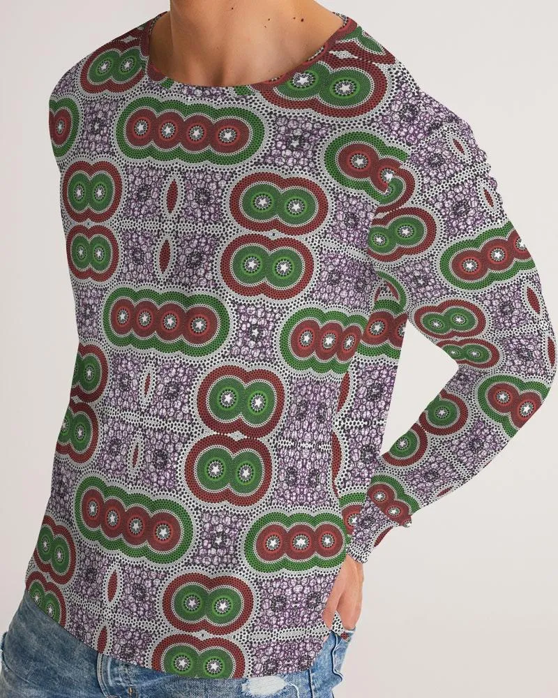 Purple Green African Print Men's Long Sleeve Tee
