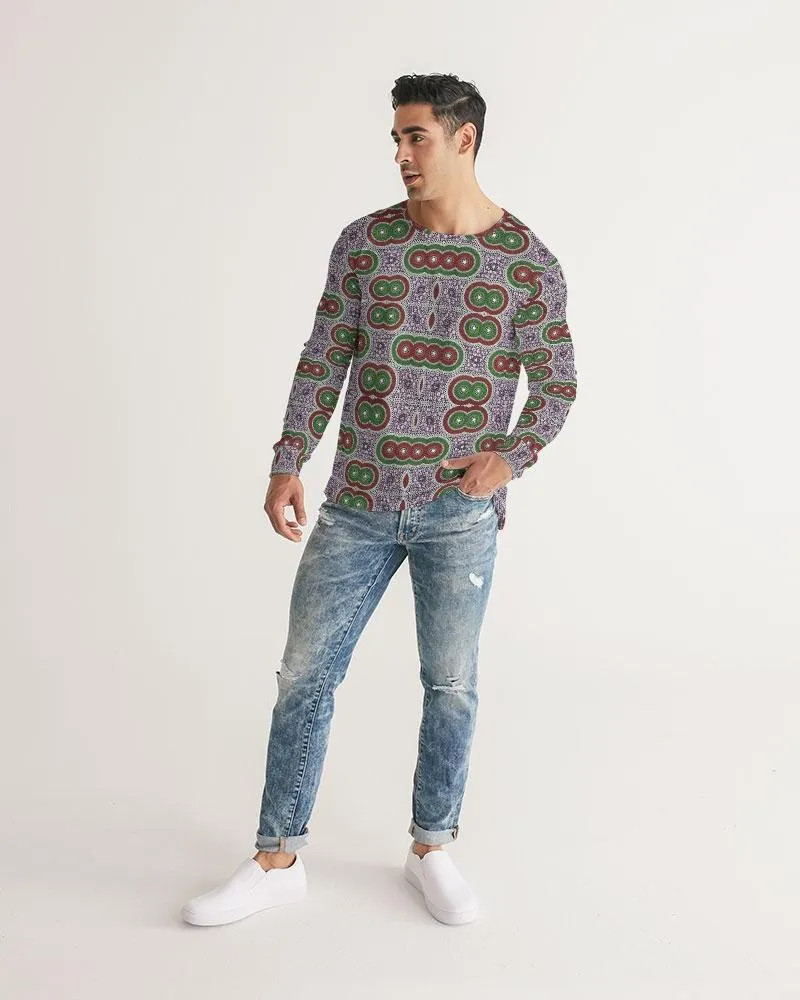 Purple Green African Print Men's Long Sleeve Tee