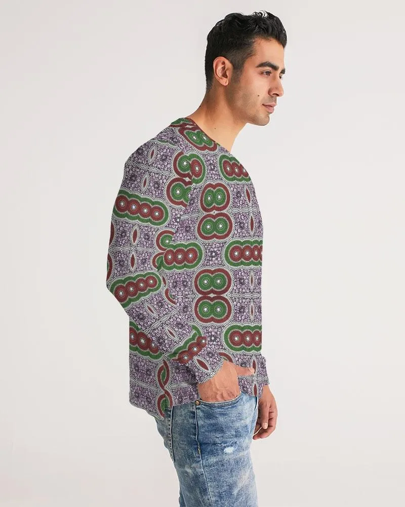 Purple Green African Print Men's Long Sleeve Tee