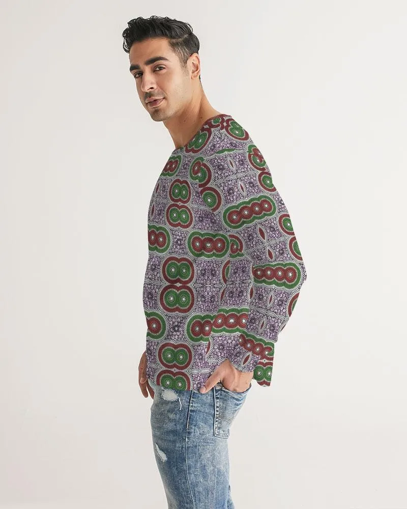 Purple Green African Print Men's Long Sleeve Tee