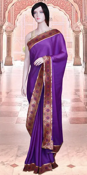 Purple Viscose Silk Sari with Banarasi Border