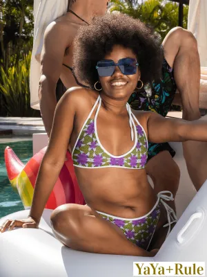 Purple Yellow African Print Bikini Top