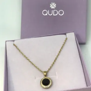 Qudo Tondo Deluxe Pendant Gold Necklace - Jet