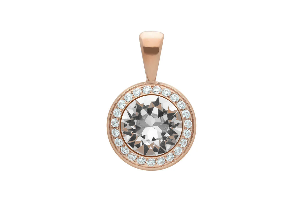 Qudo Tondo Deluxe Pendant Rose Gold Necklace - Crystal