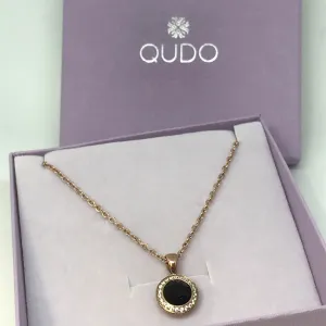 Qudo Tondo Deluxe Pendant Rose Gold Necklace - Jet