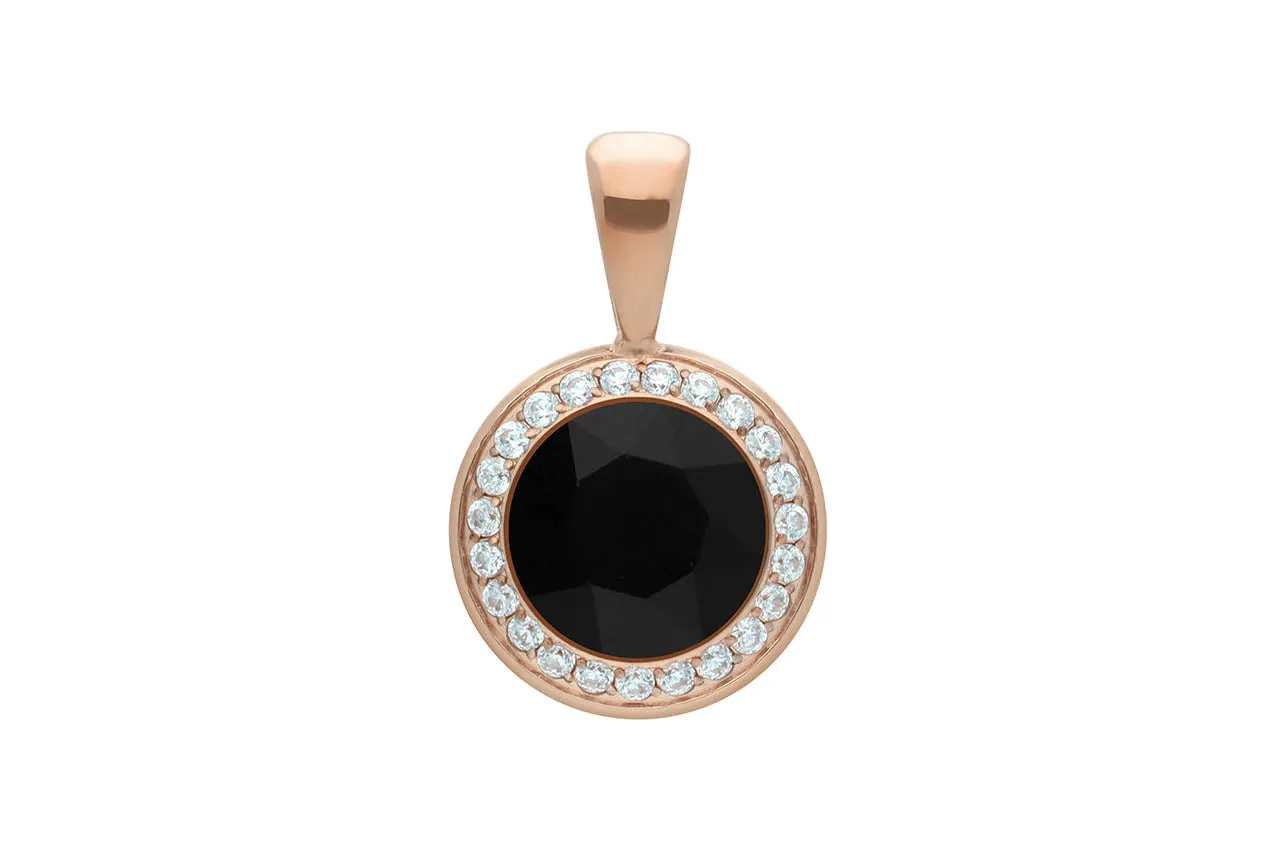 Qudo Tondo Deluxe Pendant Rose Gold Necklace - Jet