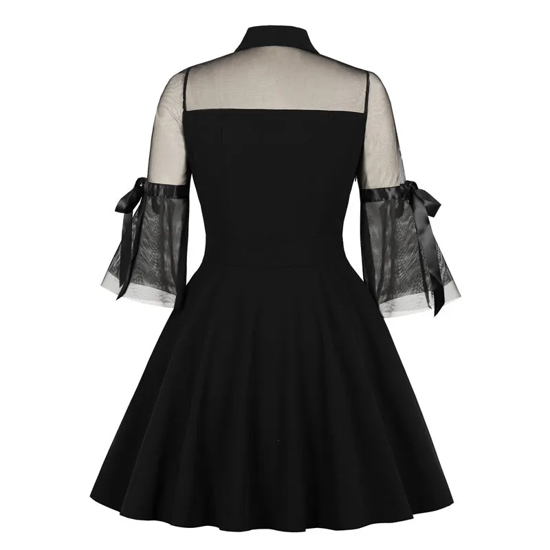 "BLACK RETRO MESH BOWKNOT" DRESS Y021609