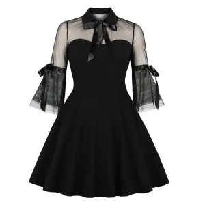"BLACK RETRO MESH BOWKNOT" DRESS Y021609
