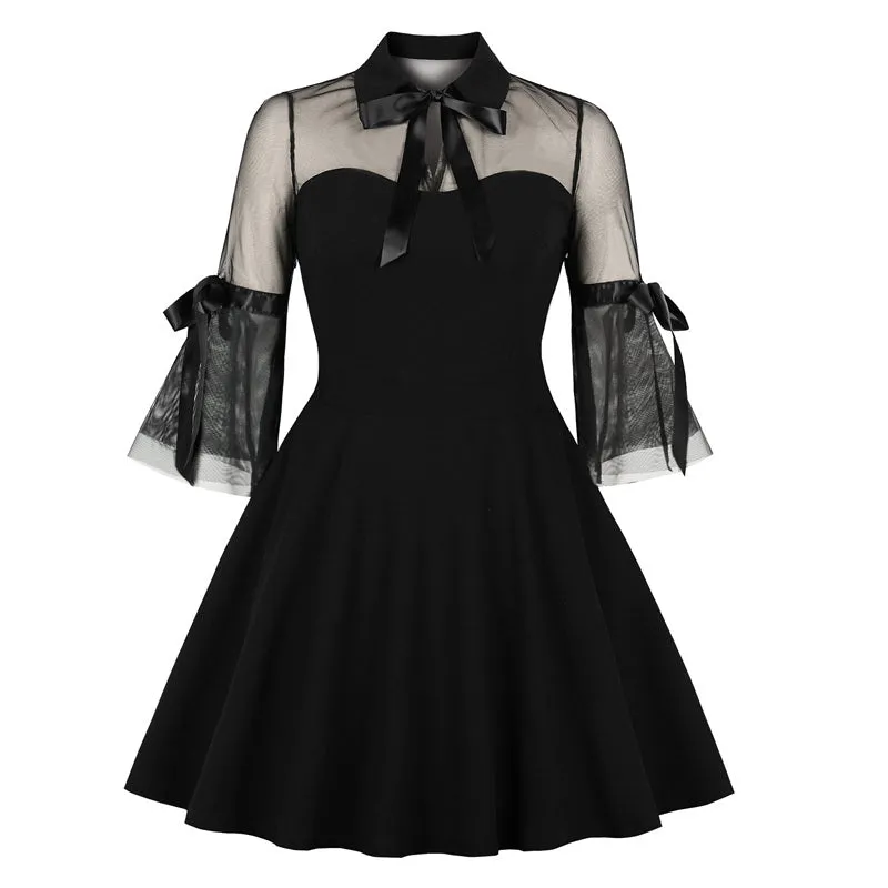 "BLACK RETRO MESH BOWKNOT" DRESS Y021609