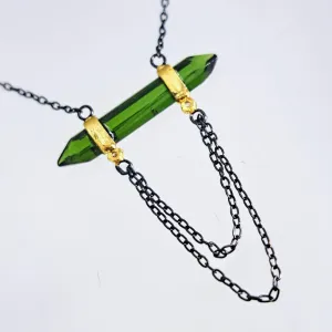 "Chain Reaction" 15" - 19" Necklace - Tourmaline, Diamond, Black & Gold Sterling