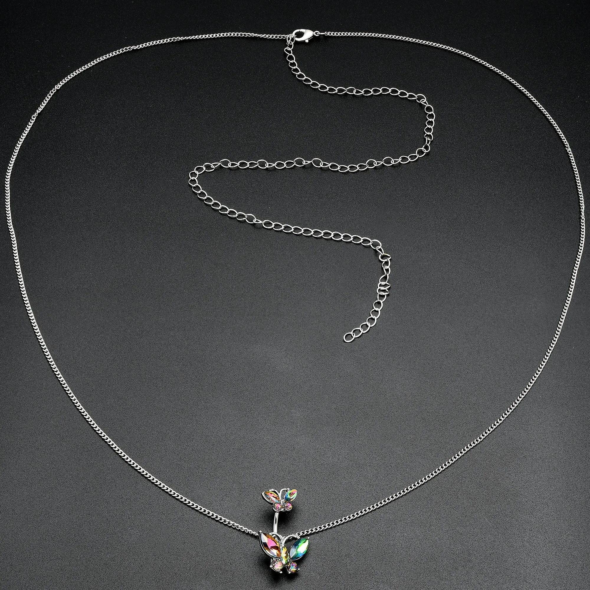 Rainbow Gem Butterfly Beauties Double Mount Belly Ring Belly Chain