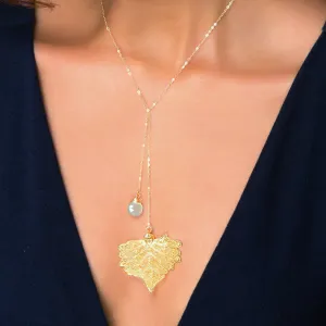 Real Leaf Birthstone Lariat Necklace