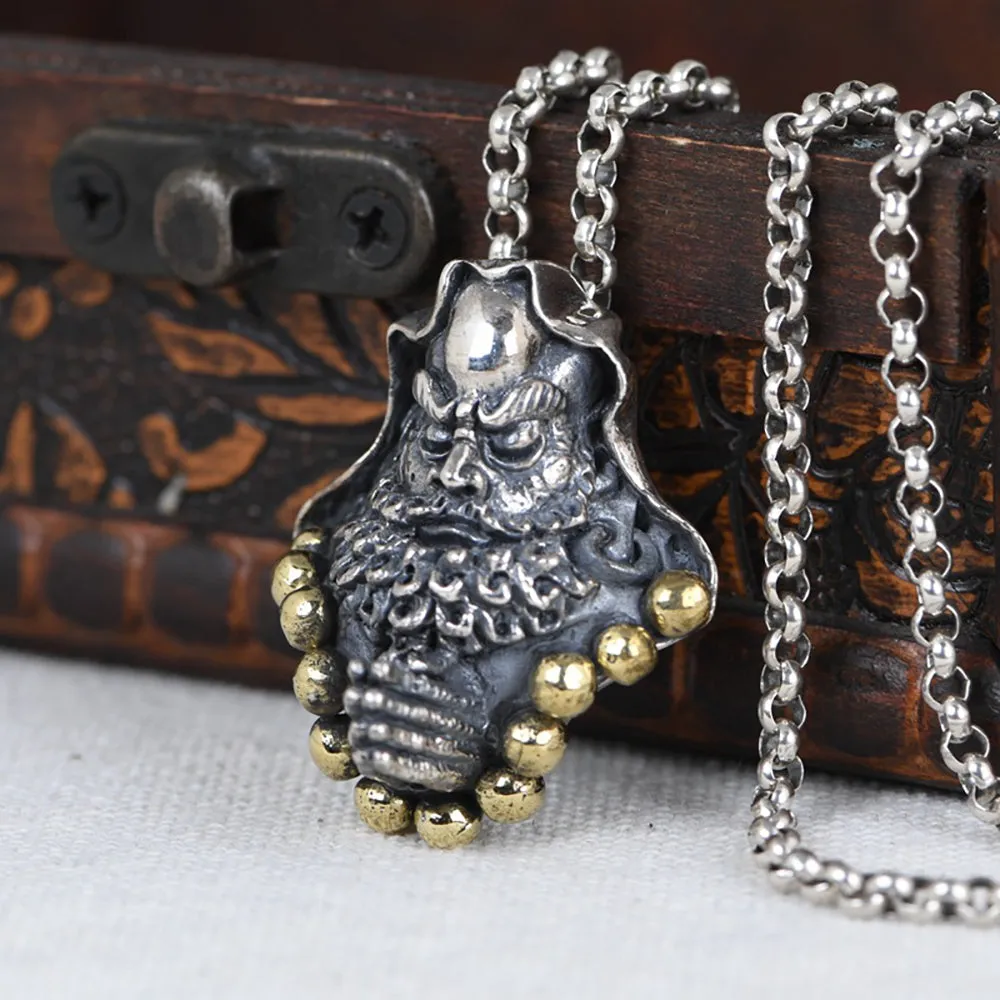 Real Solid 925 Sterling Silver Pendants Bodhidharma Buddha Retro Punk Jewelry