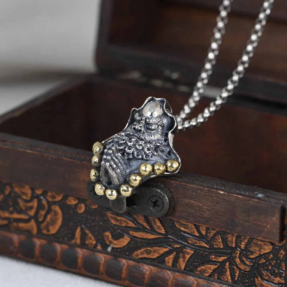Real Solid 925 Sterling Silver Pendants Bodhidharma Buddha Retro Punk Jewelry