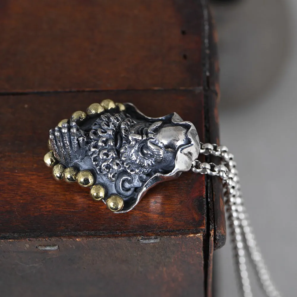 Real Solid 925 Sterling Silver Pendants Bodhidharma Buddha Retro Punk Jewelry