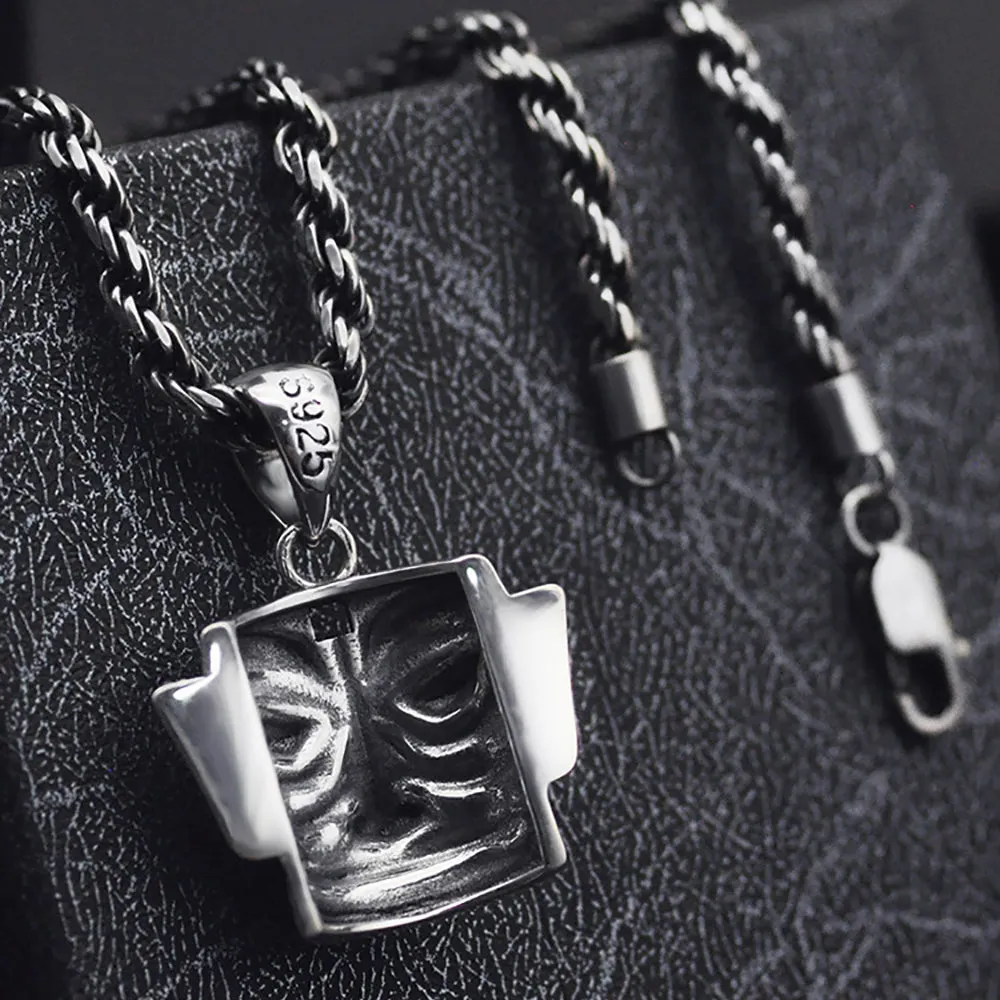 Real Solid 925 Sterling Silver Pendants Mask Punk Retro Jewelry