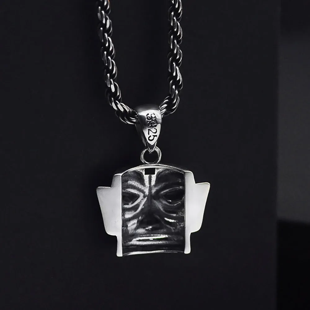 Real Solid 925 Sterling Silver Pendants Mask Punk Retro Jewelry