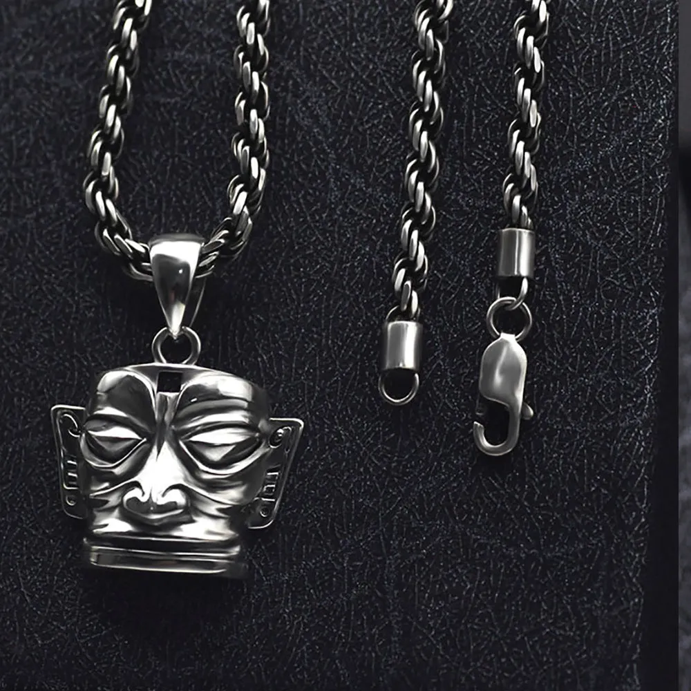 Real Solid 925 Sterling Silver Pendants Mask Punk Retro Jewelry