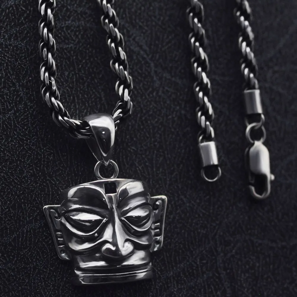 Real Solid 925 Sterling Silver Pendants Mask Punk Retro Jewelry