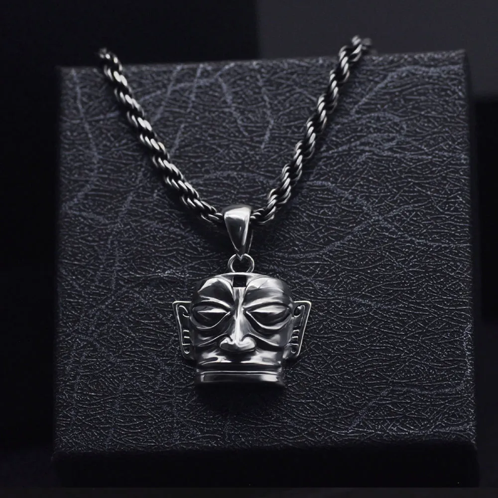 Real Solid 925 Sterling Silver Pendants Mask Punk Retro Jewelry